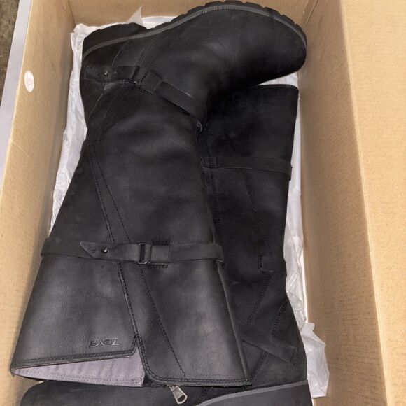 Teva DeLaVina Women's Size 8 Tall Black Leather Waterproof 1003011 Boots New - Picture 1 of 16